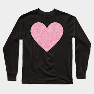 Pastel Pink Faux Glitter Heart Long Sleeve T-Shirt